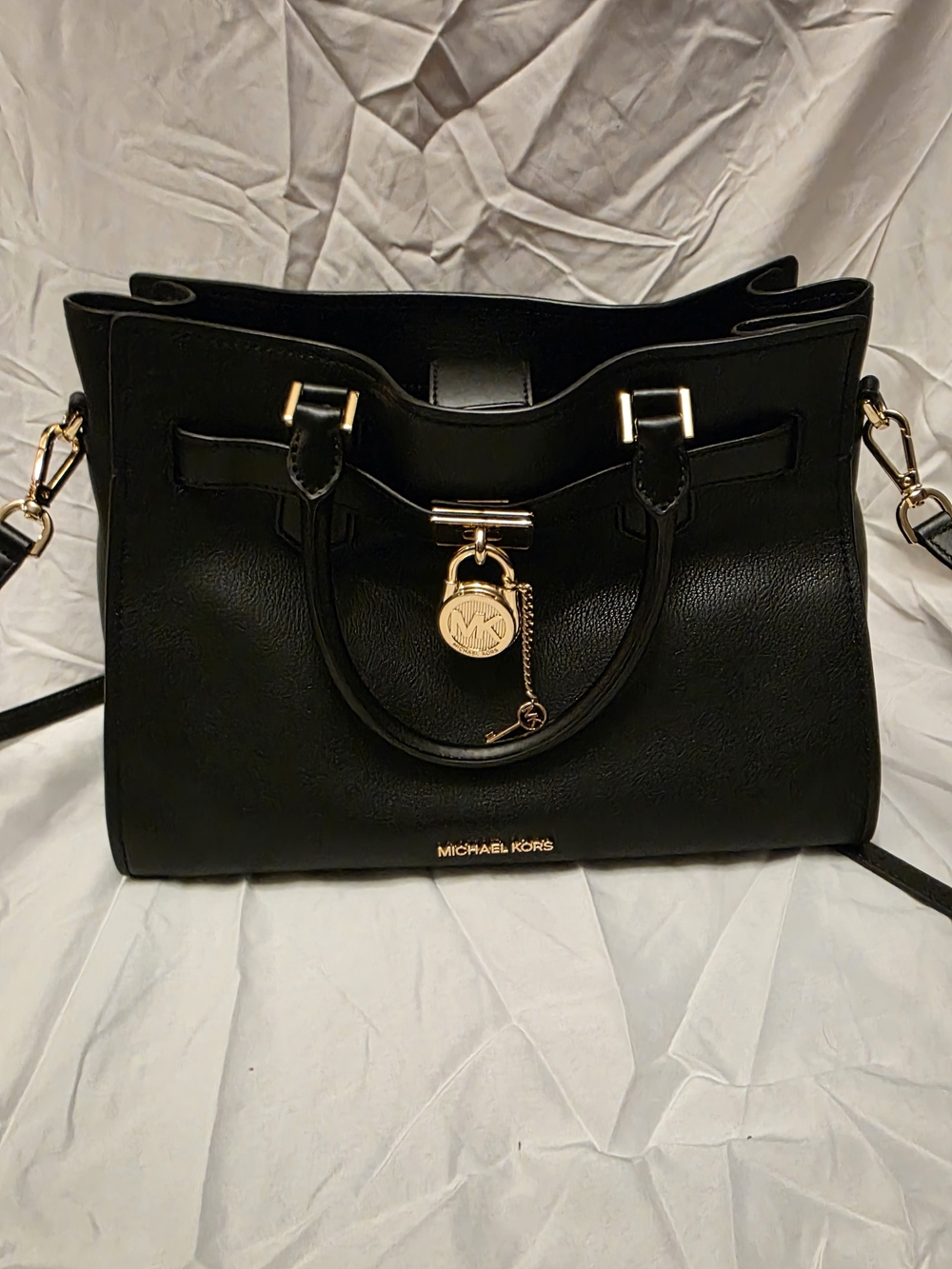 Michael Kors Black Leather Satchel with Gold Accent